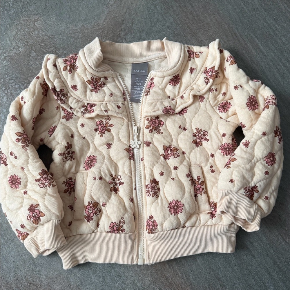 Tahari Cream Jacket with Pink Floral Accents